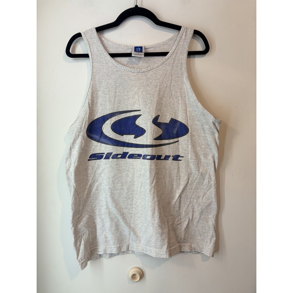 Vintage Sideout Tank Top Mens Large Gray Graphic Logo Sleeveless USA Made‎ 90s